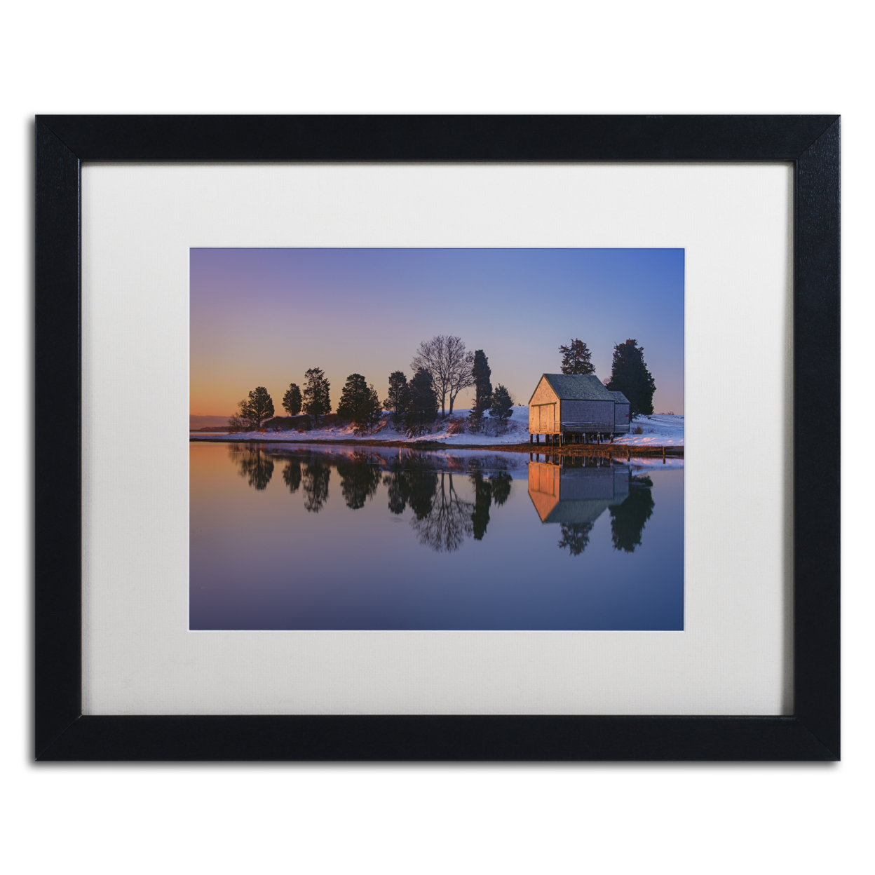 Michael Blanchette Photography 'Winter Reflection' Black Wooden Framed Art 18 X 22 Inches