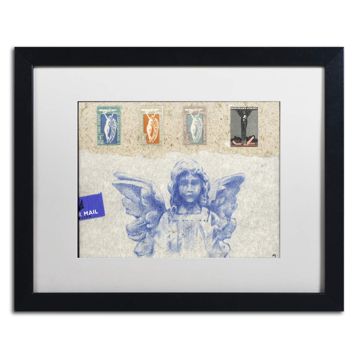Nick Bantock 'Blue Angel' Black Wooden Framed Art 18 X 22 Inches