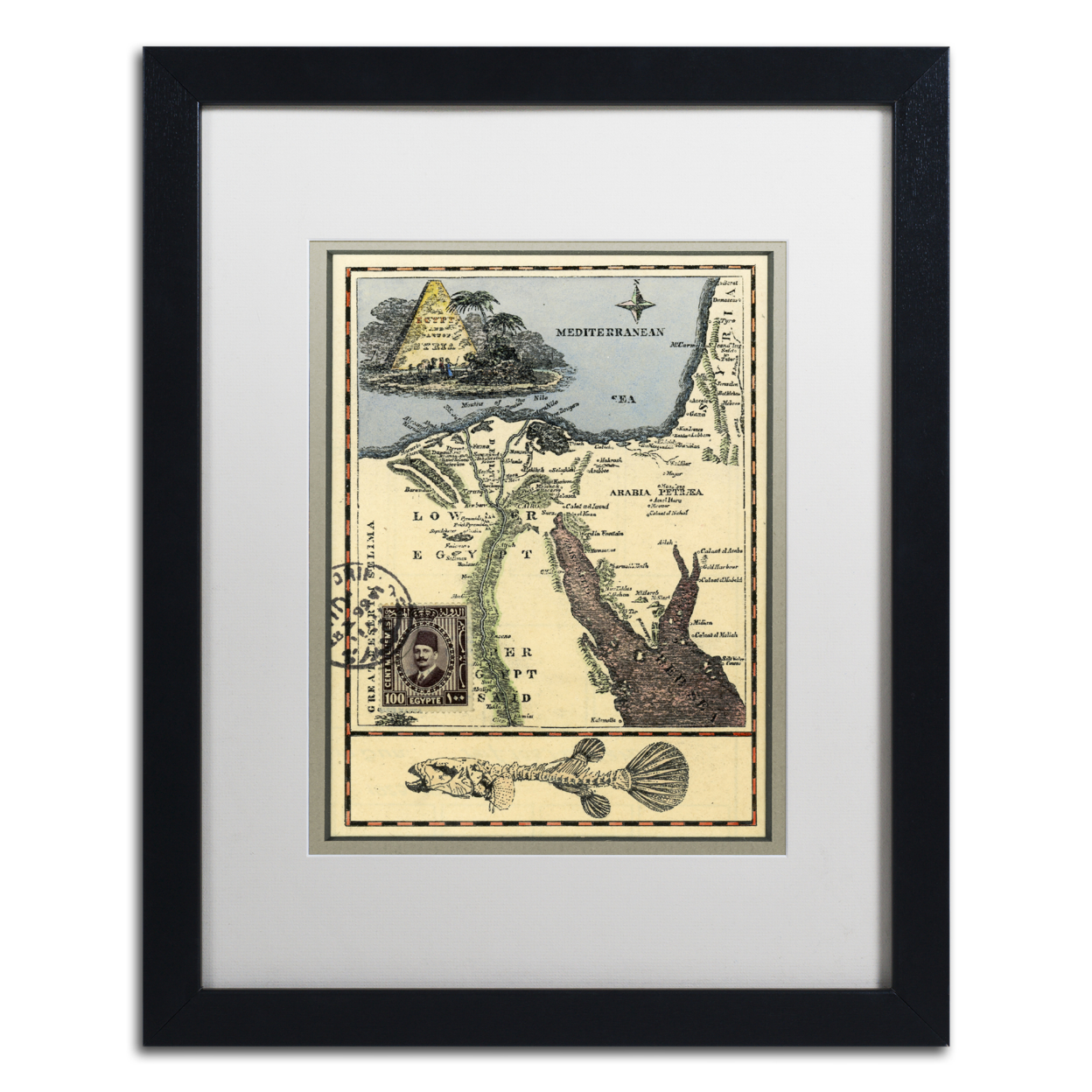 Nick Bantock 'Egypt Map' Black Wooden Framed Art 18 X 22 Inches