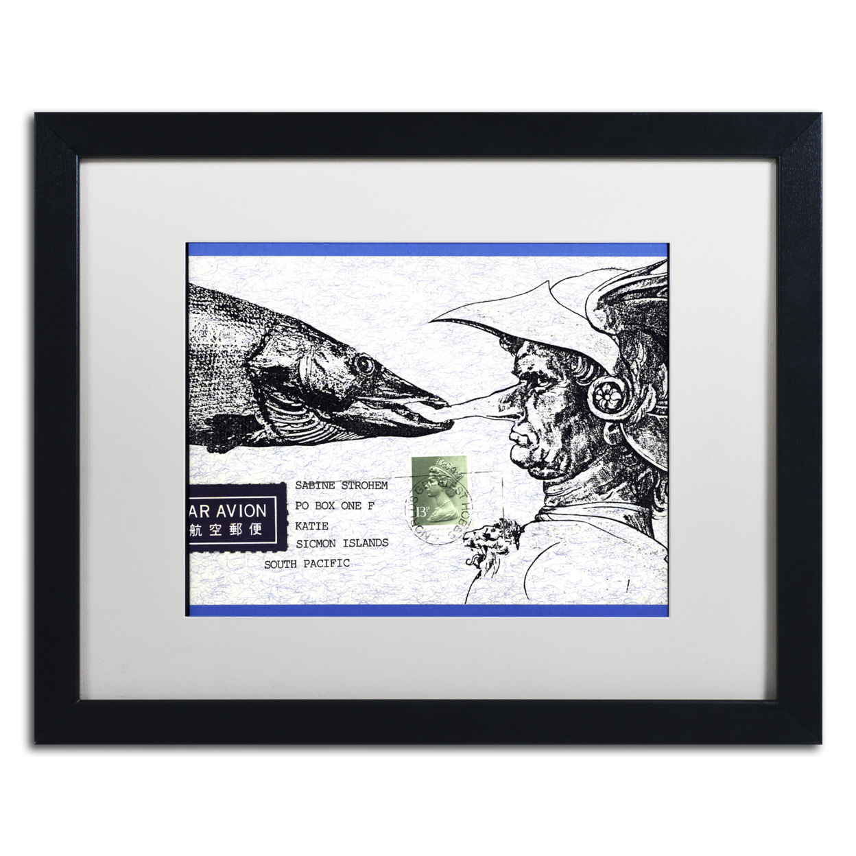 Nick Bantock 'Fish Nose' Black Wooden Framed Art 18 X 22 Inches