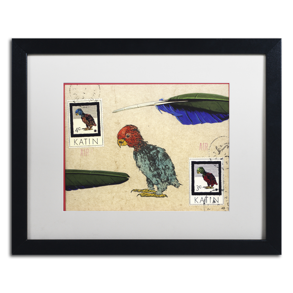 Nick Bantock 'Katin Parrot' Black Wooden Framed Art 18 X 22 Inches