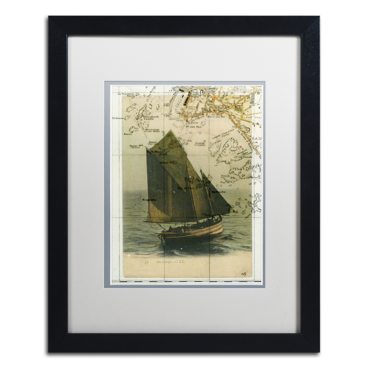 Nick Bantock 'Jersey Sailboat' Black Wooden Framed Art 18 X 22 Inches