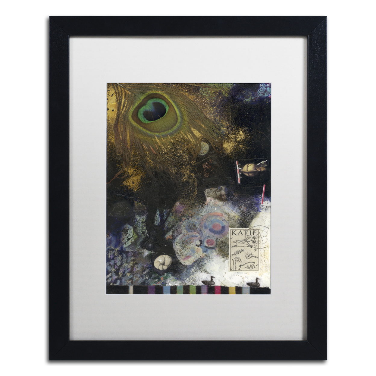 Nick Bantock 'Peacock Feather' Black Wooden Framed Art 18 X 22 Inches