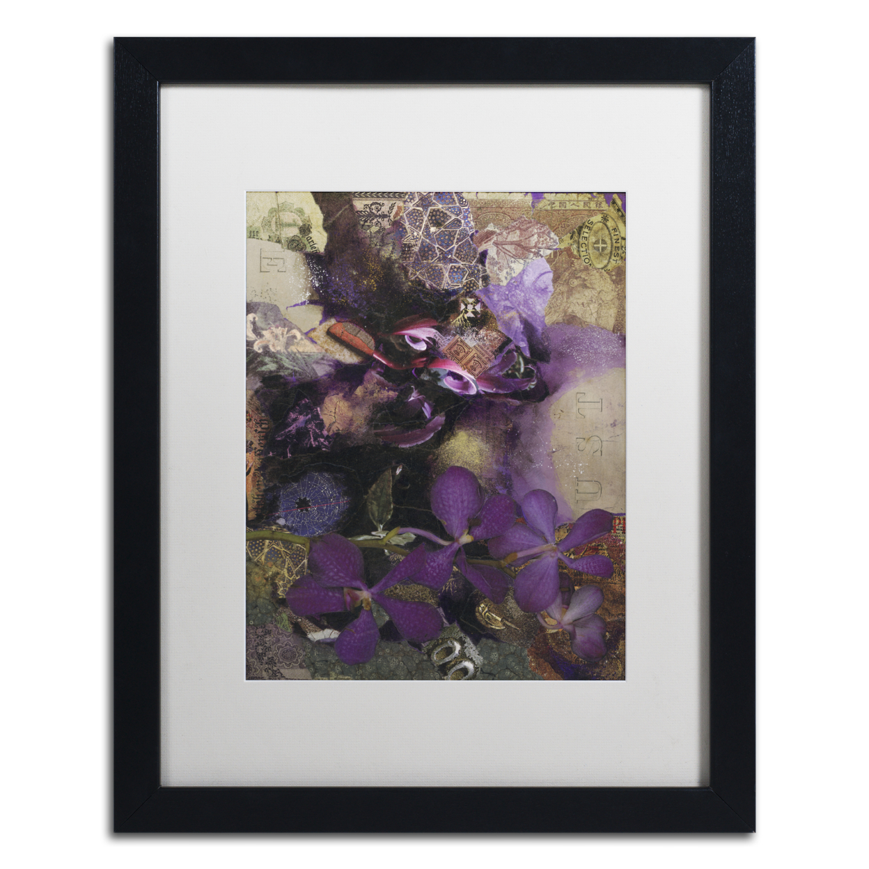 Nick Bantock 'Purple Botanical' Black Wooden Framed Art 18 X 22 Inches