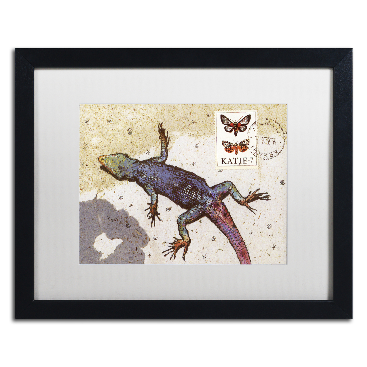 Nick Bantock 'Rainbow Lizard' Black Wooden Framed Art 18 X 22 Inches