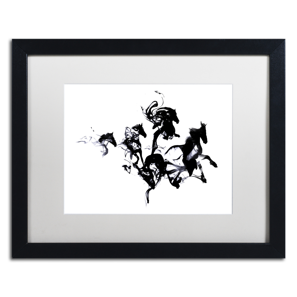 Robert Farkas 'Black Horses' Black Wooden Framed Art 18 X 22 Inches