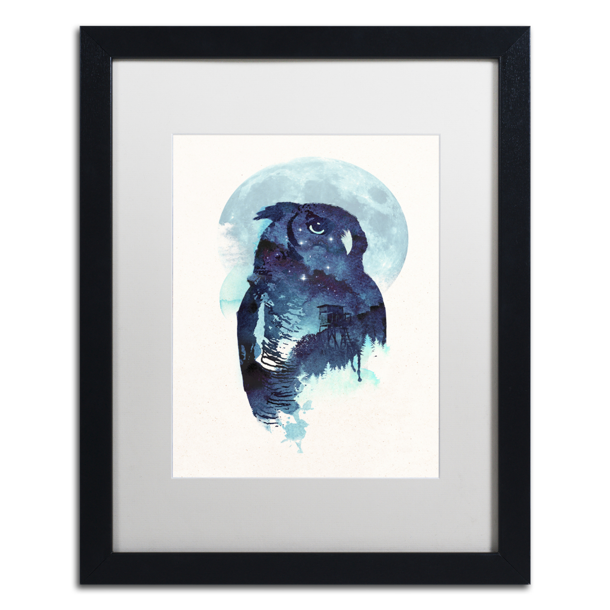 Robert Farkas 'Midnight Owl' Black Wooden Framed Art 18 X 22 Inches