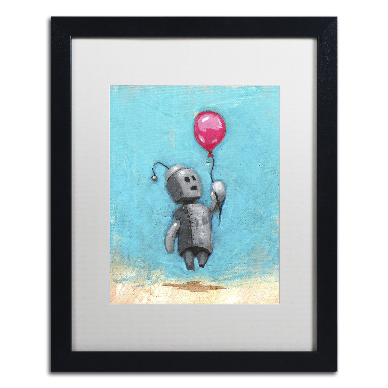 Craig Snodgrass 'Robot With Red Balloon' Black Wooden Framed Art 18 X 22 Inches