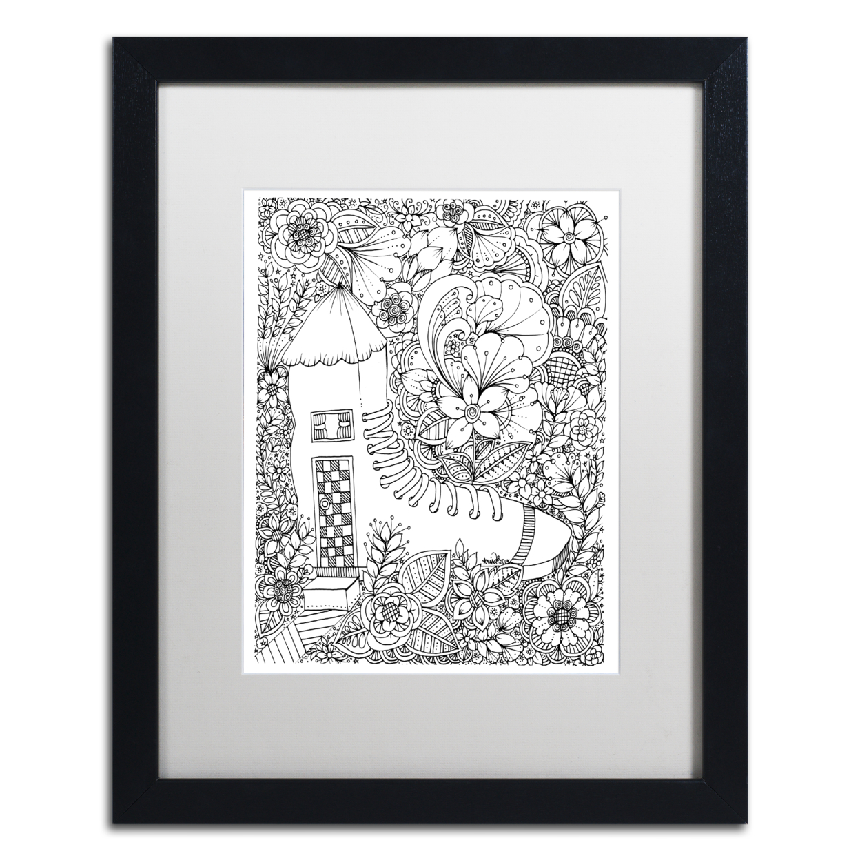 KCDoodleArt 'Shoe House' Black Wooden Framed Art 18 X 22 Inches