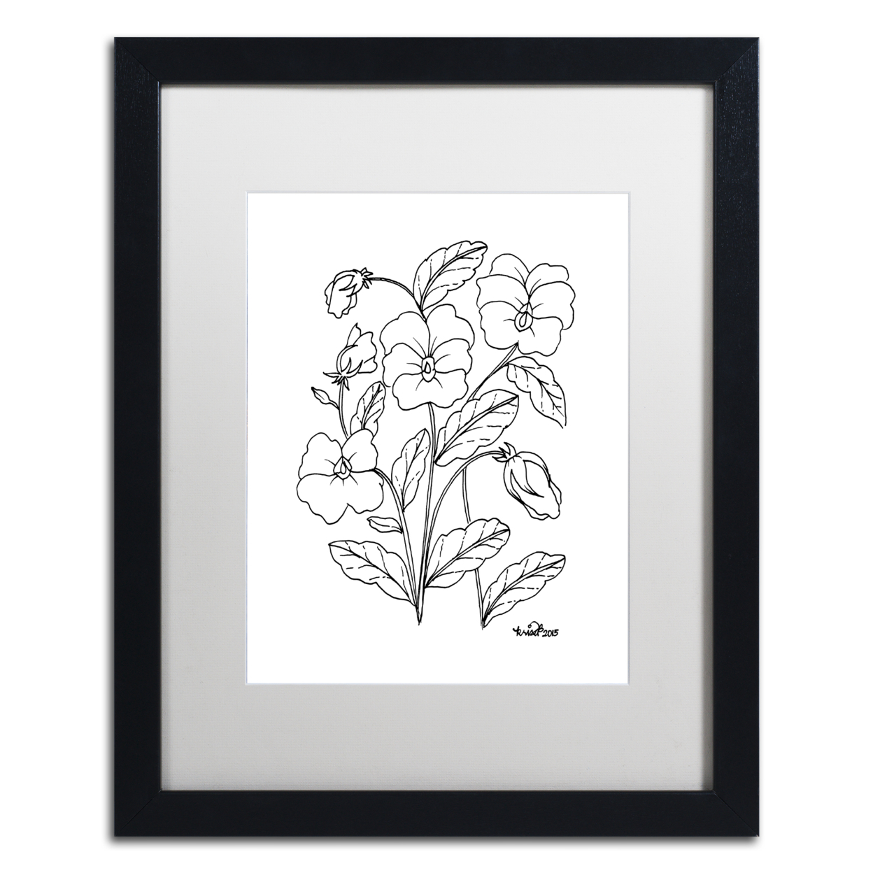 KCDoodleArt 'Simple Flower Doodle 3' Black Wooden Framed Art 18 X 22 Inches