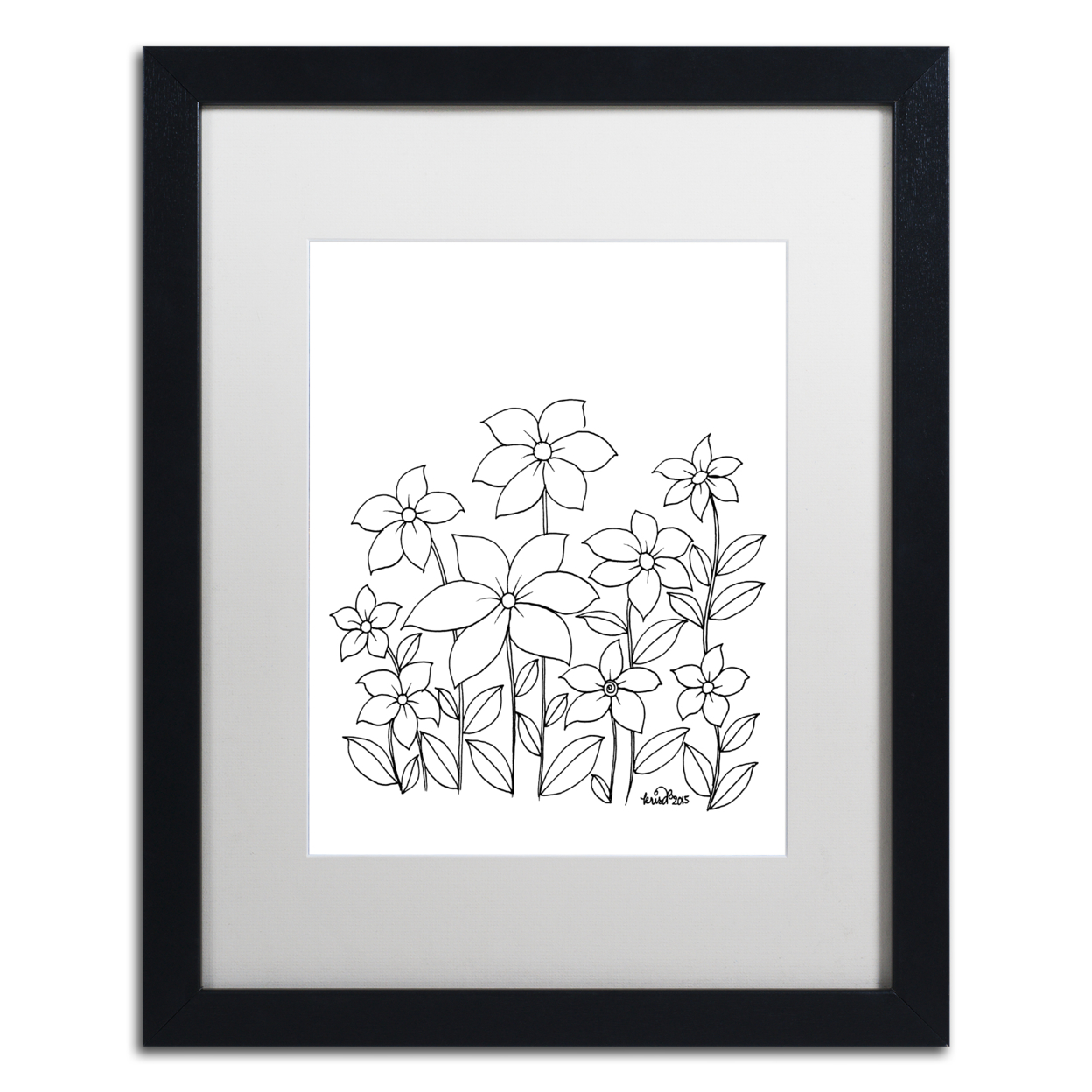KCDoodleArt 'Simple Flower Doodle 1' Black Wooden Framed Art 18 X 22 Inches