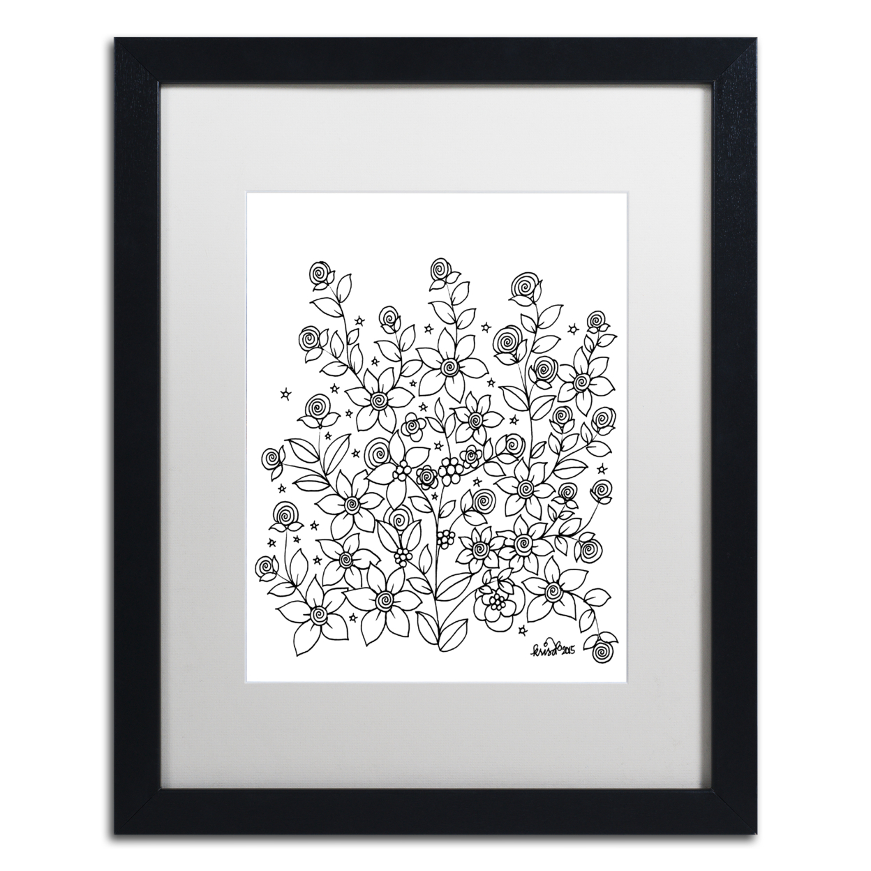 KCDoodleArt 'Simple Flower Doodle 2' Black Wooden Framed Art 18 X 22 Inches