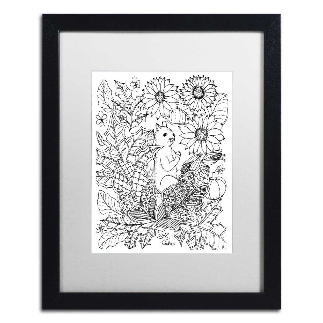 KCDoodleArt 'Squirrel 1' Black Wooden Framed Art 18 X 22 Inches