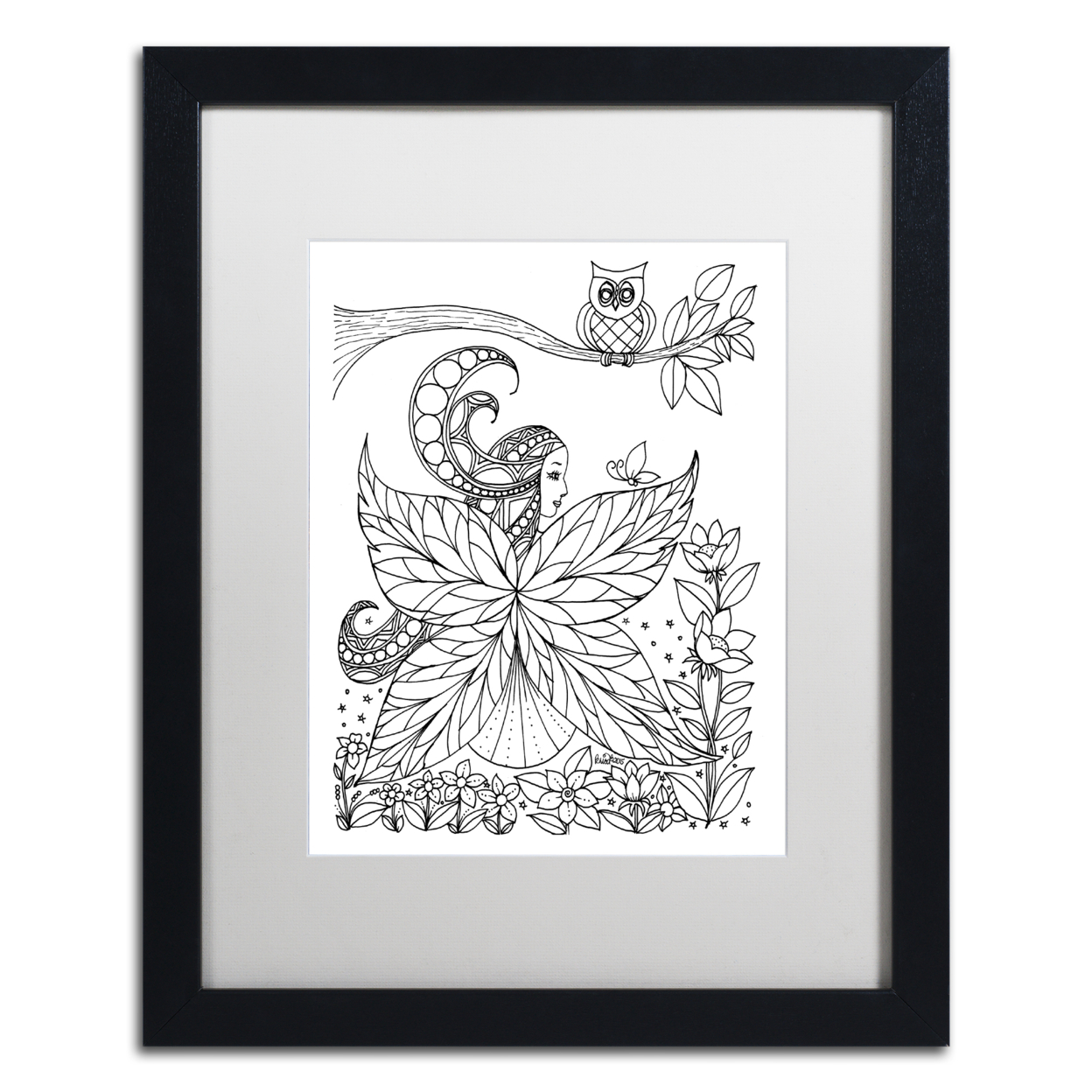 KCDoodleArt 'Fairy 6' Black Wooden Framed Art 18 X 22 Inches