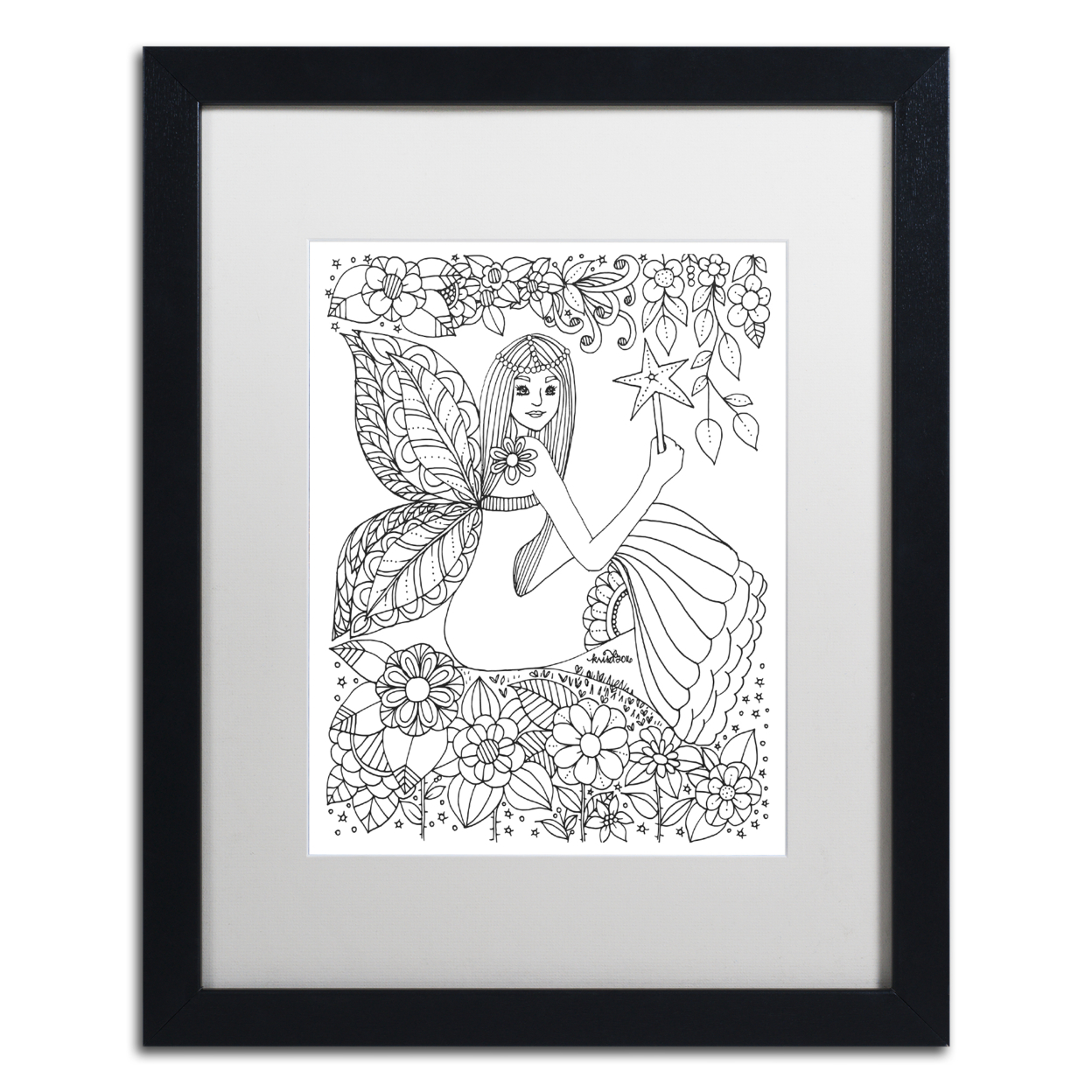 KCDoodleArt 'Fairy 5' Black Wooden Framed Art 18 X 22 Inches