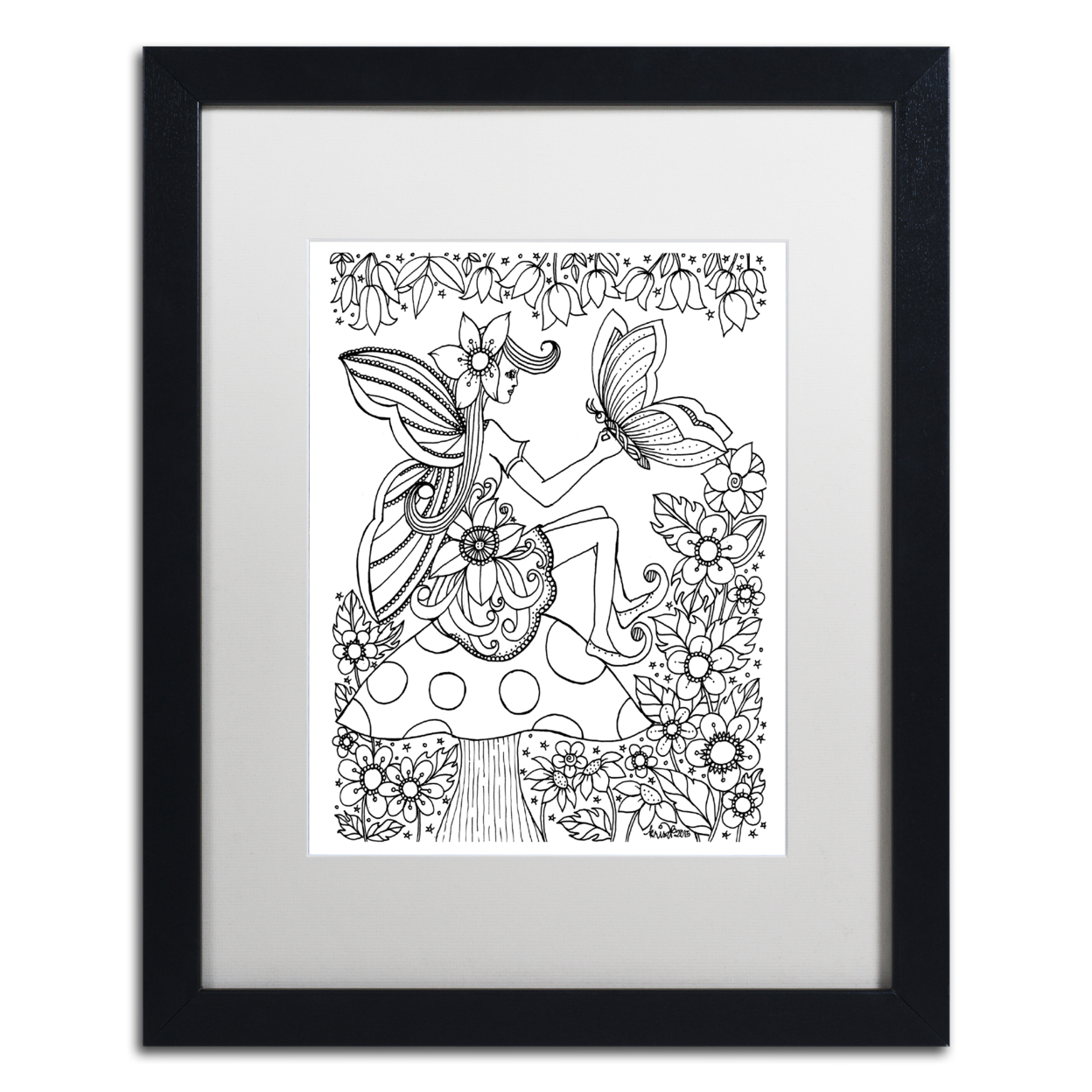 KCDoodleArt 'Fairy 7' Black Wooden Framed Art 18 X 22 Inches