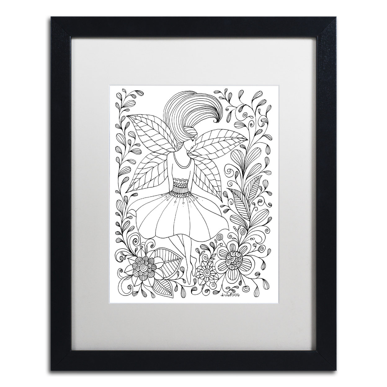 KCDoodleArt 'Fairy 10' Black Wooden Framed Art 18 X 22 Inches