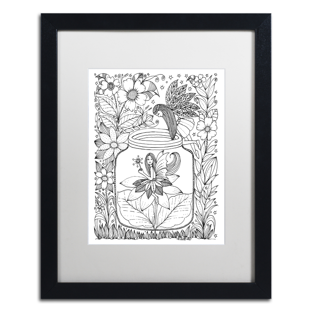 KCDoodleArt 'Fairy 8' Black Wooden Framed Art 18 X 22 Inches