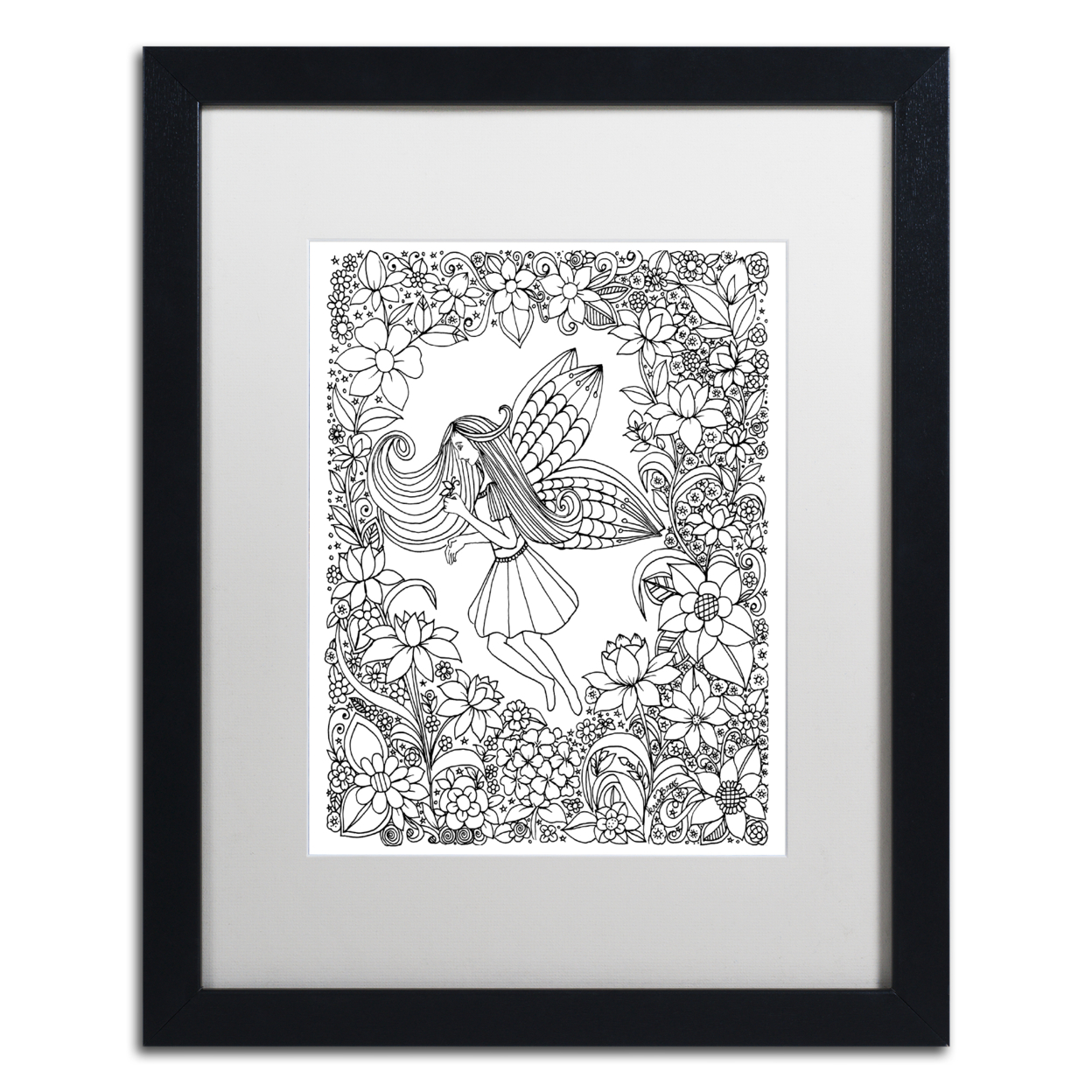 KCDoodleArt 'Fairy 13' Black Wooden Framed Art 18 X 22 Inches
