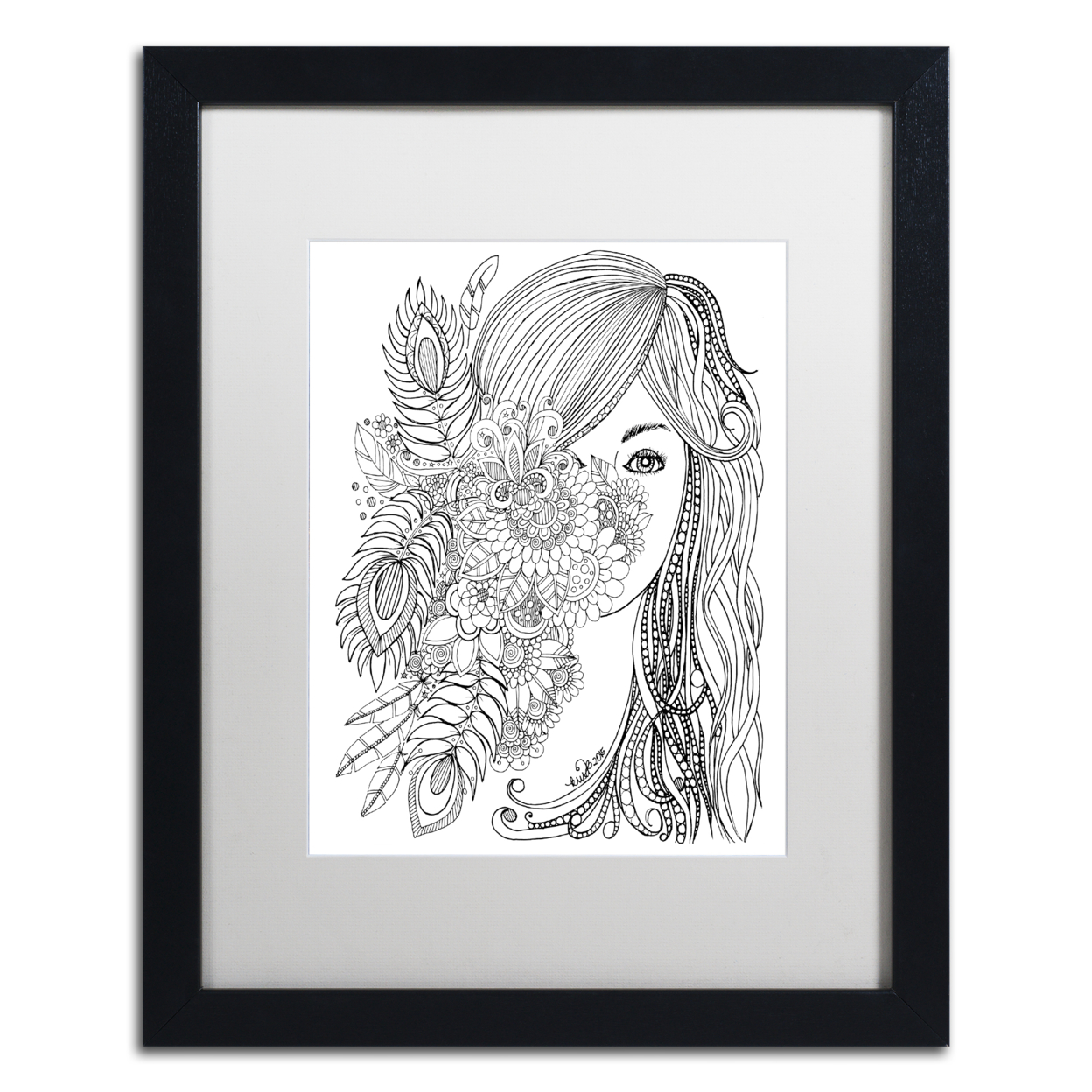KCDoodleArt 'Flower Girls 2' Black Wooden Framed Art 18 X 22 Inches