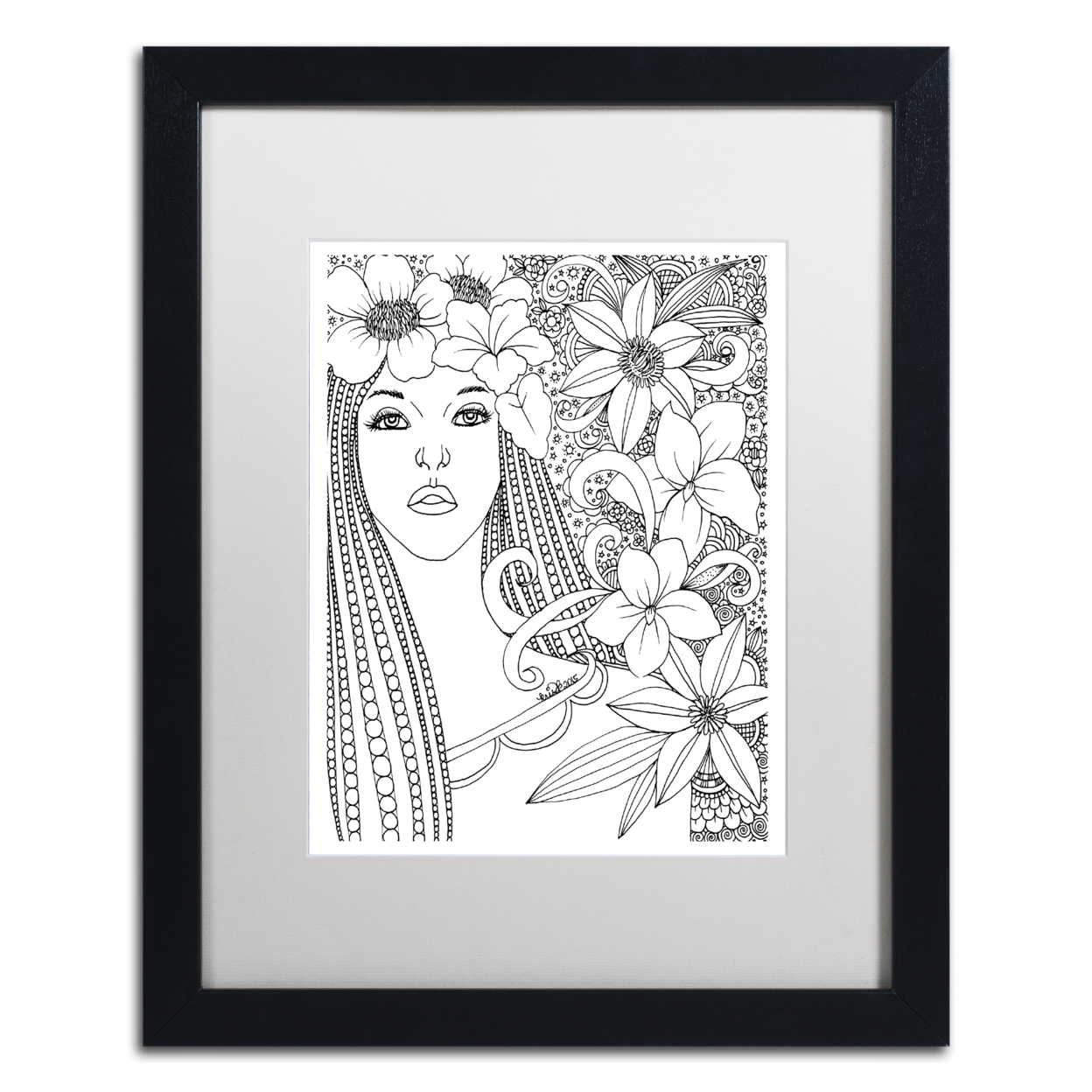 KCDoodleArt 'Flower Girls 5' Black Wooden Framed Art 18 X 22 Inches
