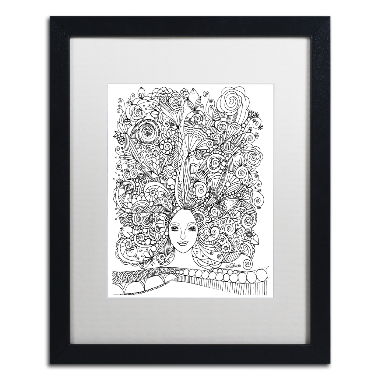 KCDoodleArt 'Flower Girls 18' Black Wooden Framed Art 18 X 22 Inches