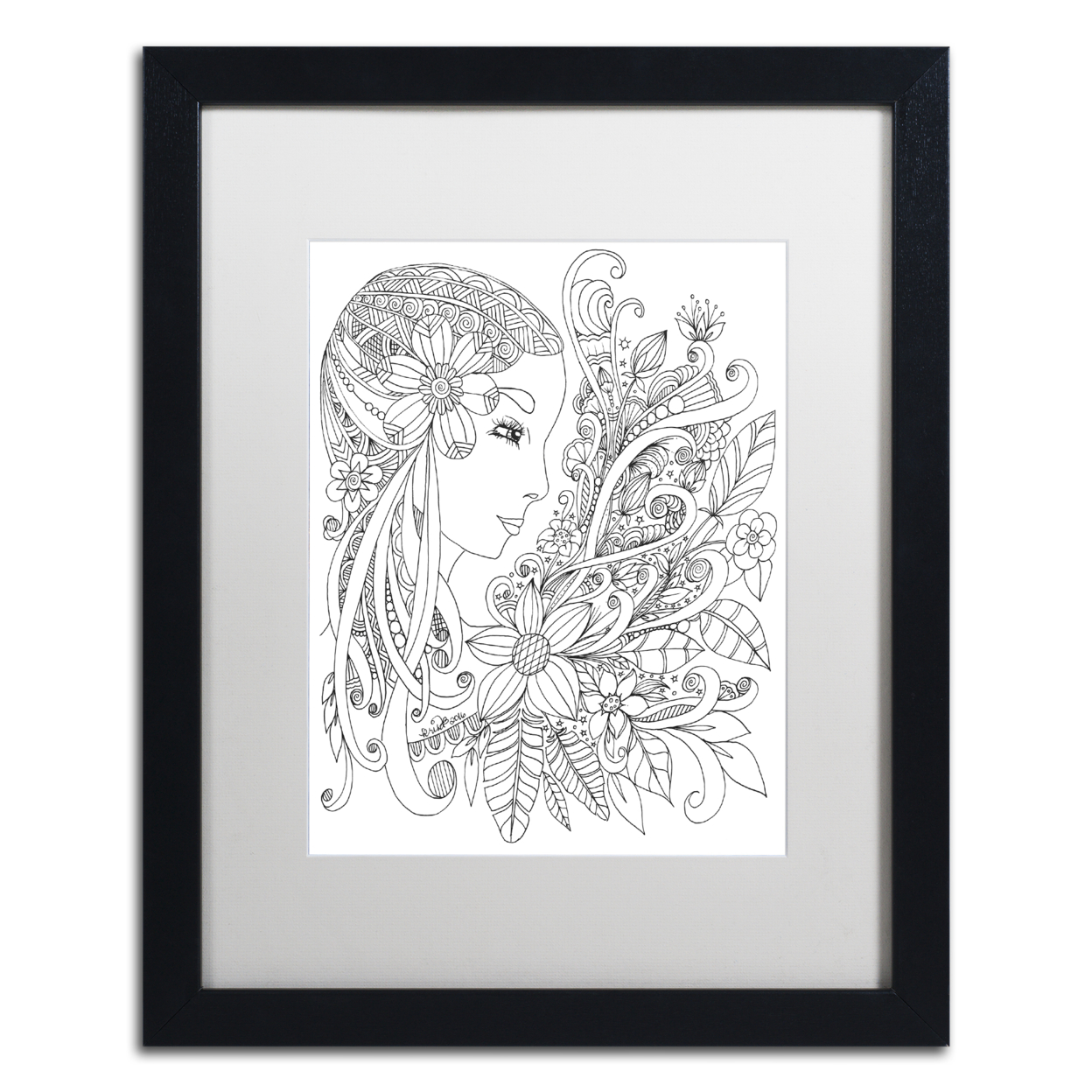 KCDoodleArt 'Flower Girls 19' Black Wooden Framed Art 18 X 22 Inches