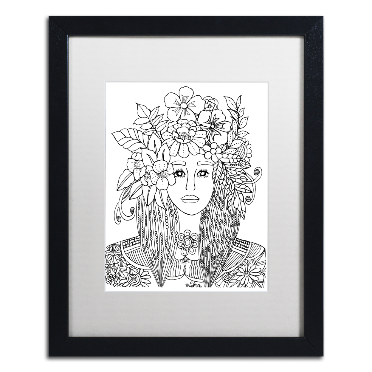 KCDoodleArt 'Flower Girls 25' Black Wooden Framed Art 18 X 22 Inches