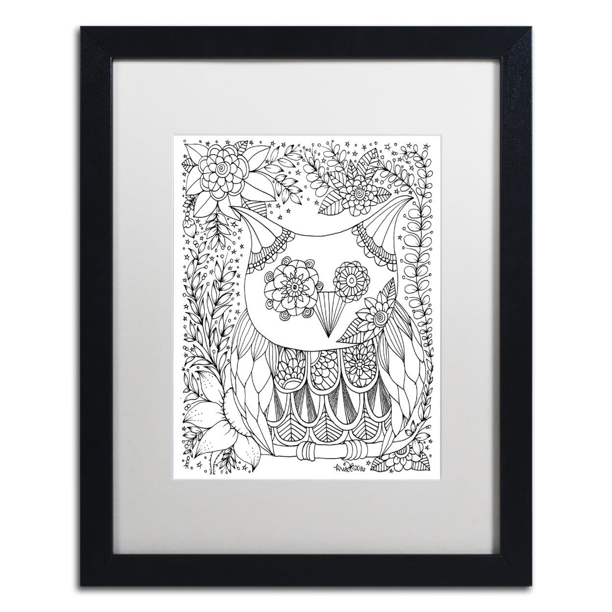 KCDoodleArt 'Fairies And Woodland Creatures 20' Black Wooden Framed Art 18 X 22 Inches