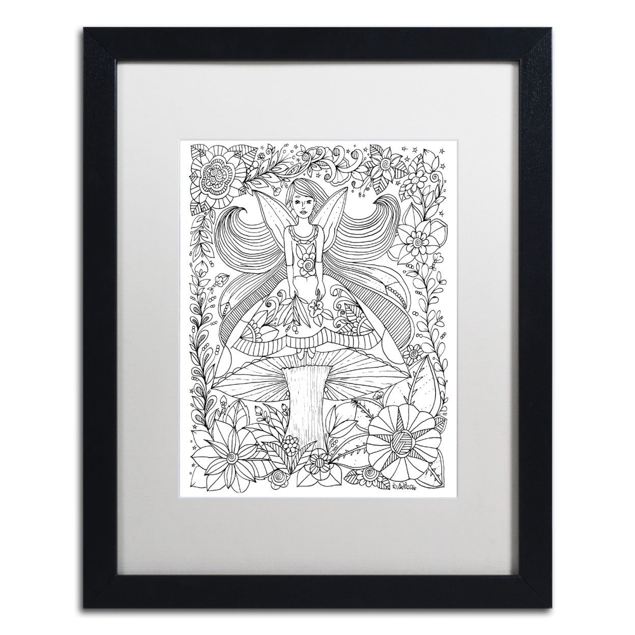 KCDoodleArt 'Fairies And Woodland Creatures 24' Black Wooden Framed Art 18 X 22 Inches
