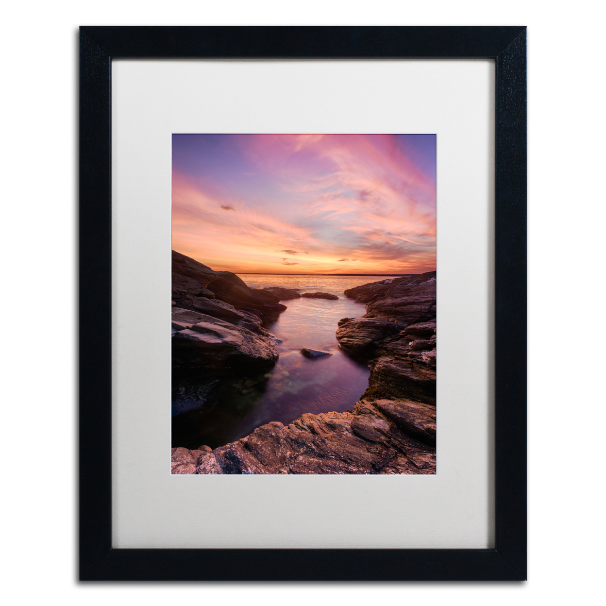 Michael Blanchette Photography 'Beavertail Sunset' Black Wooden Framed Art 18 X 22 Inches