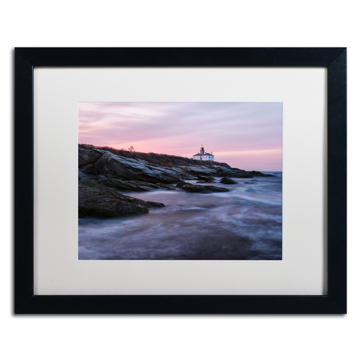 Michael Blanchette Photography 'Dawn At Beavertail' Black Wooden Framed Art 18 X 22 Inches