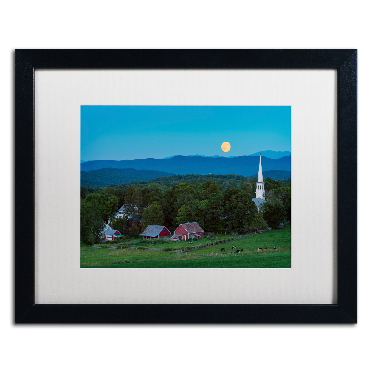 Michael Blanchette Photography 'Cow Under The Moon' Black Wooden Framed Art 18 X 22 Inches