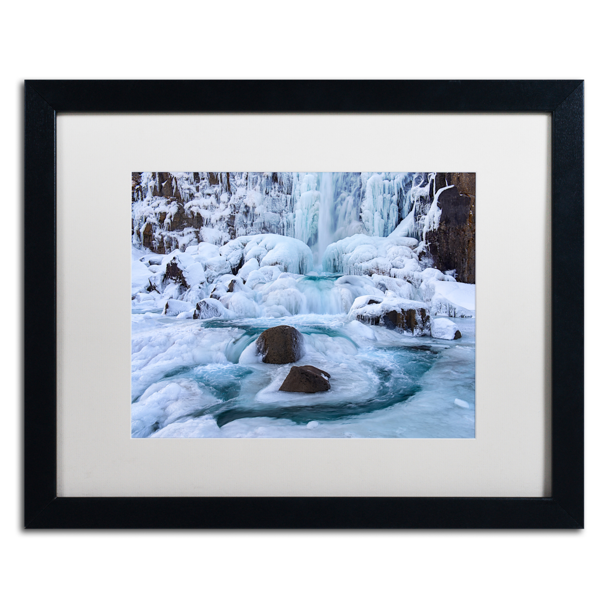 Michael Blanchette Photography 'Frosty Falls' Black Wooden Framed Art 18 X 22 Inches