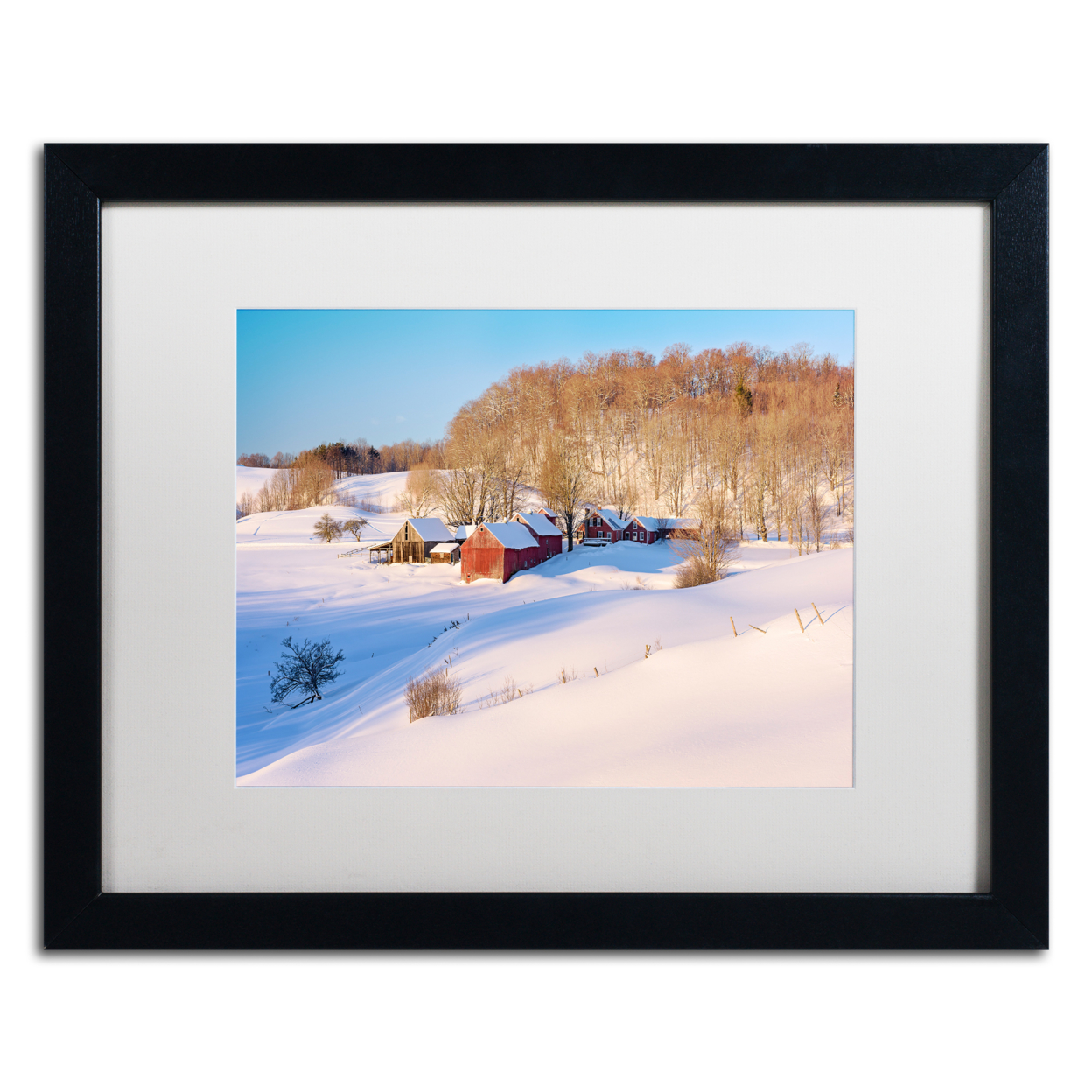 Michael Blanchette Photography 'Jenne Farm Winter' Black Wooden Framed Art 18 X 22 Inches