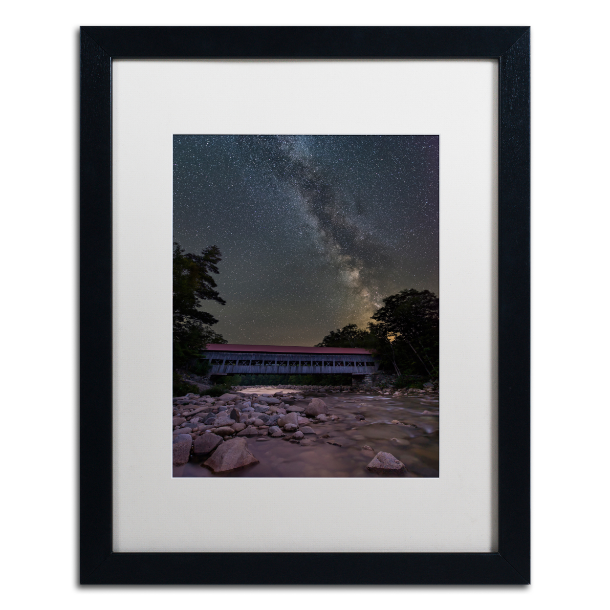 Michael Blanchette Photography 'Swift River Night' Black Wooden Framed Art 18 X 22 Inches