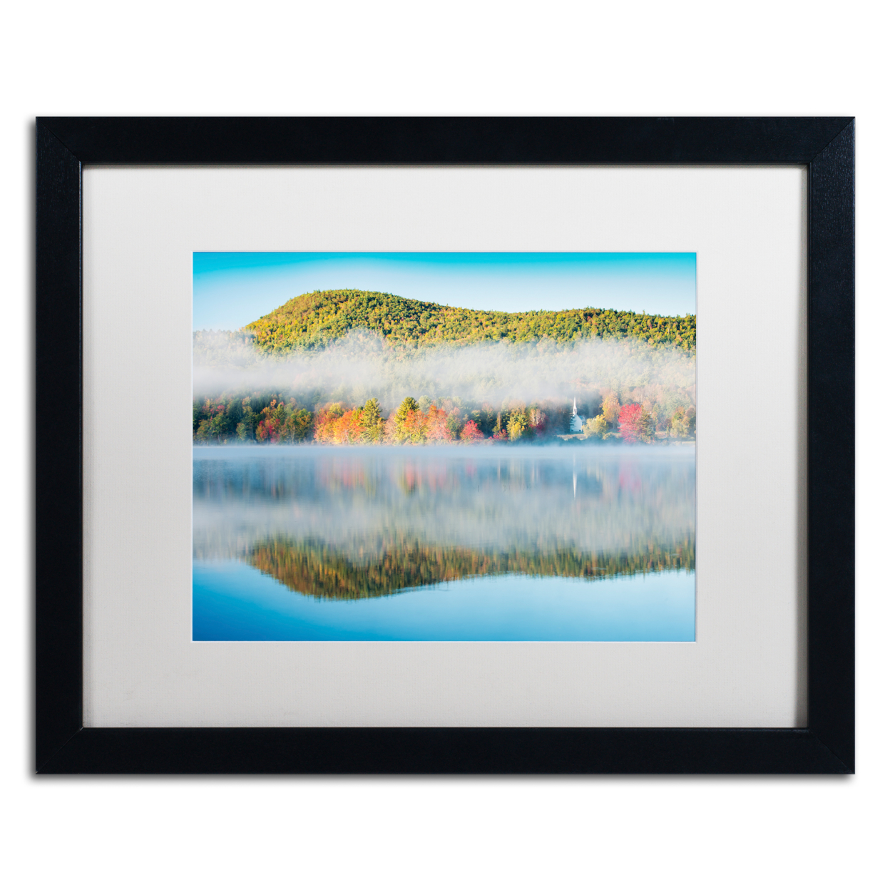 Michael Blanchette Photography 'Fog On Crystal Lake' Black Wooden Framed Art 18 X 22 Inches