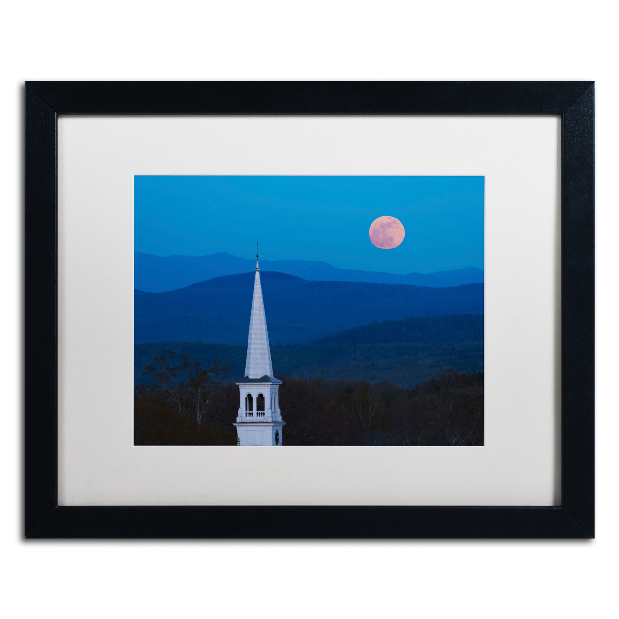 Michael Blanchette Photography 'Moon Over Vermont' Black Wooden Framed Art 18 X 22 Inches