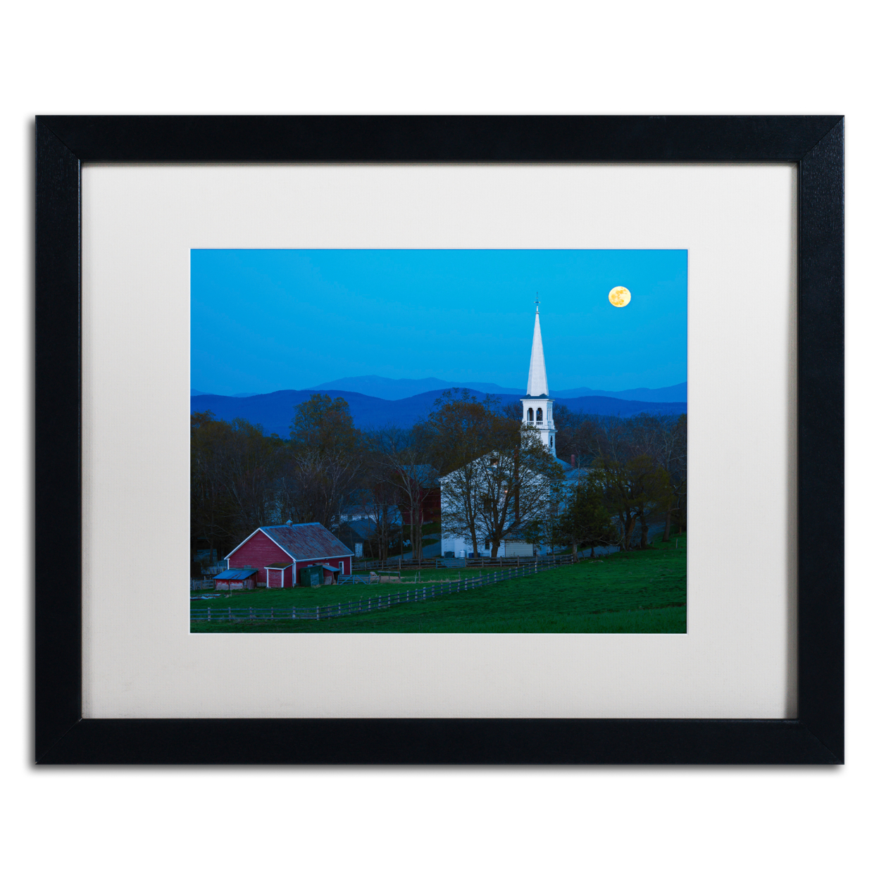 Michael Blanchette Photography 'Moonrise At Peacham' Black Wooden Framed Art 18 X 22 Inches