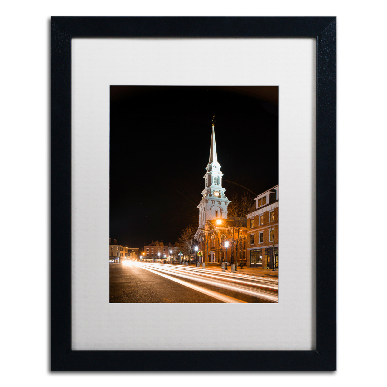 Michael Blanchette Photography 'Congress St Night' Black Wooden Framed Art 18 X 22 Inches