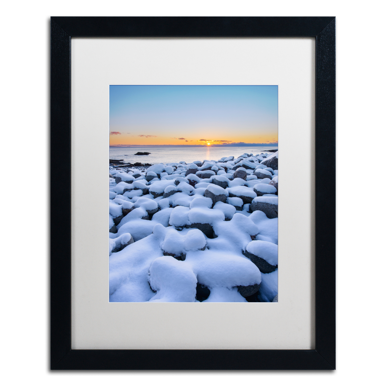 Michael Blanchette Photography 'Snowy Pebbles' Black Wooden Framed Art 18 X 22 Inches