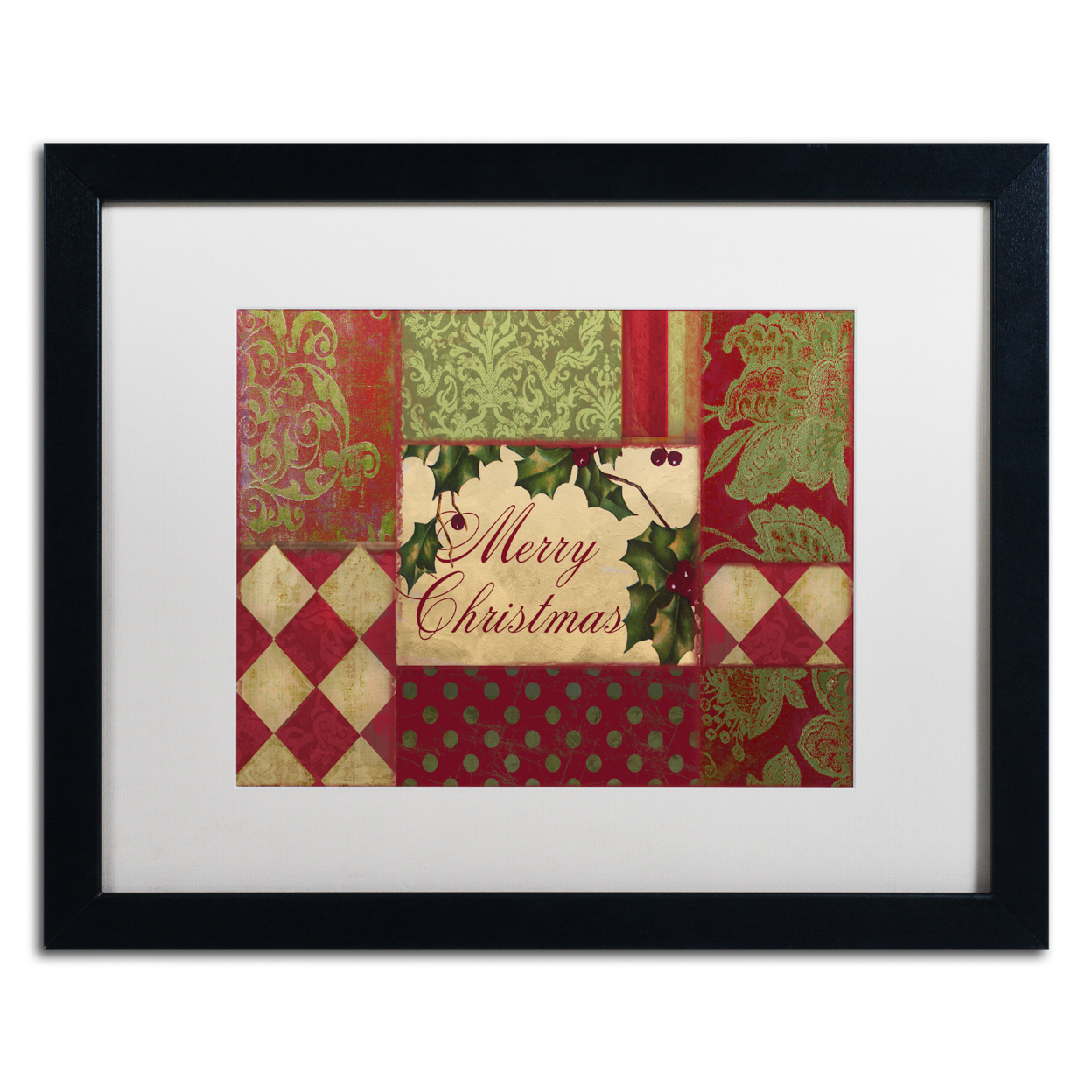 Color Bakery 'Merry Christmas Patchwork I' Black Wooden Framed Art 18 X 22 Inches