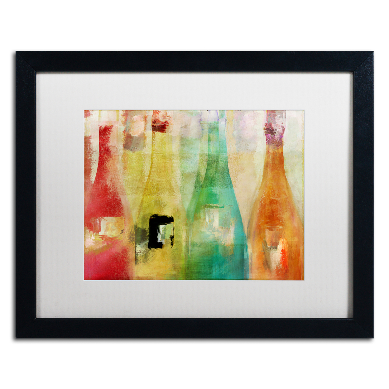 Color Bakery 'Bouteilles' Black Wooden Framed Art 18 X 22 Inches