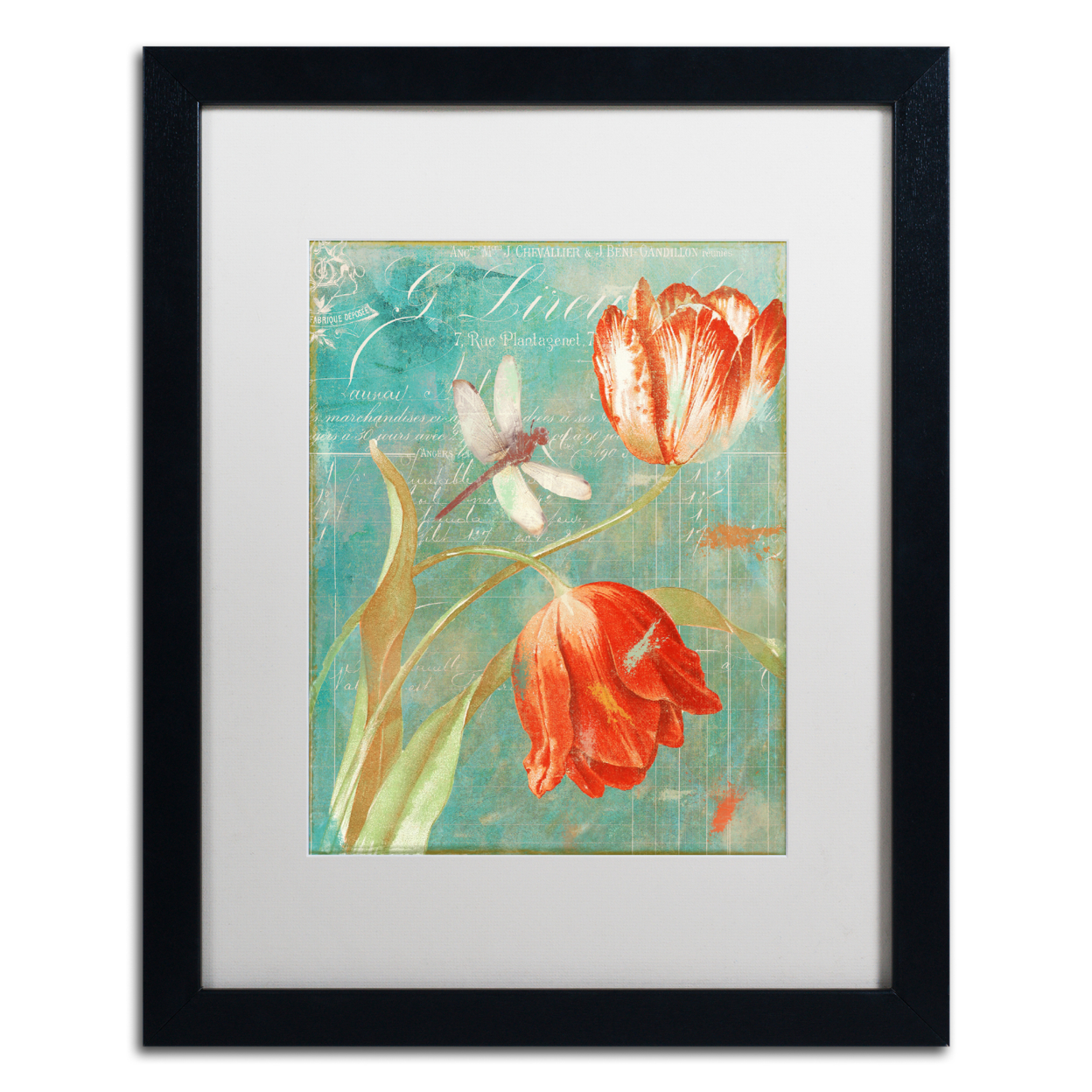 Color Bakery 'Mandarin Tulips' Black Wooden Framed Art 18 X 22 Inches