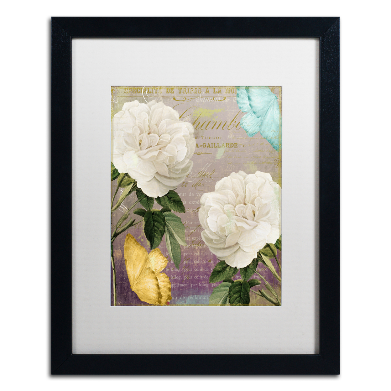Color Bakery 'White Roses' Black Wooden Framed Art 18 X 22 Inches