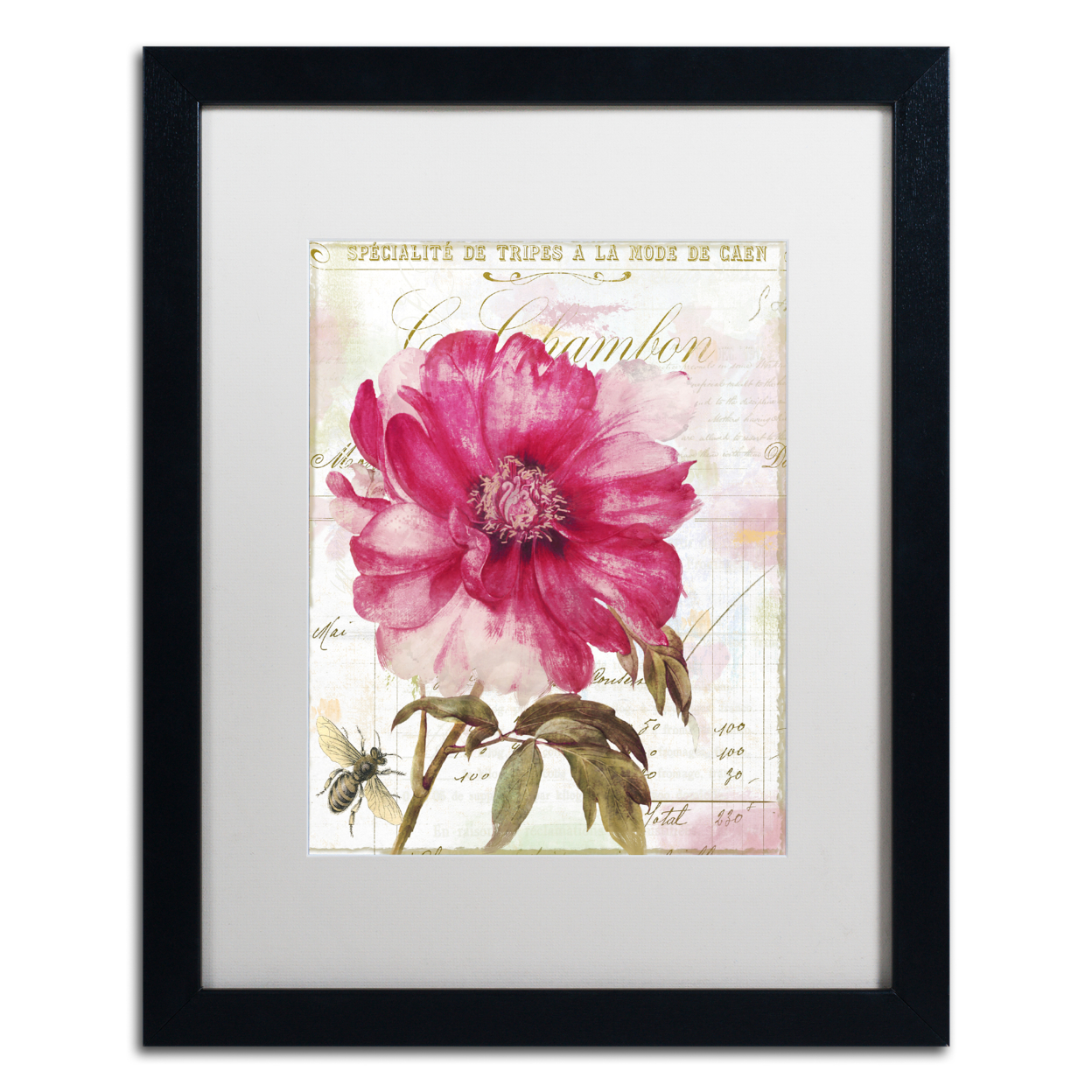 Color Bakery 'Lepink With Bee' Black Wooden Framed Art 18 X 22 Inches