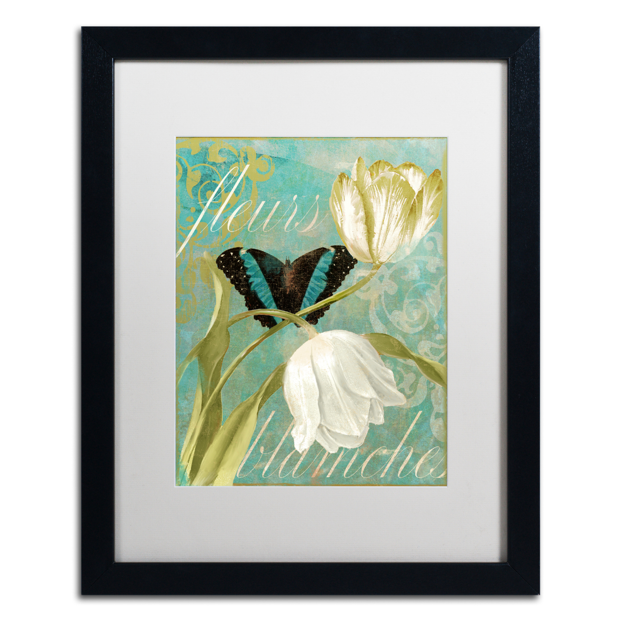 Color Bakery 'White Tulips' Black Wooden Framed Art 18 X 22 Inches