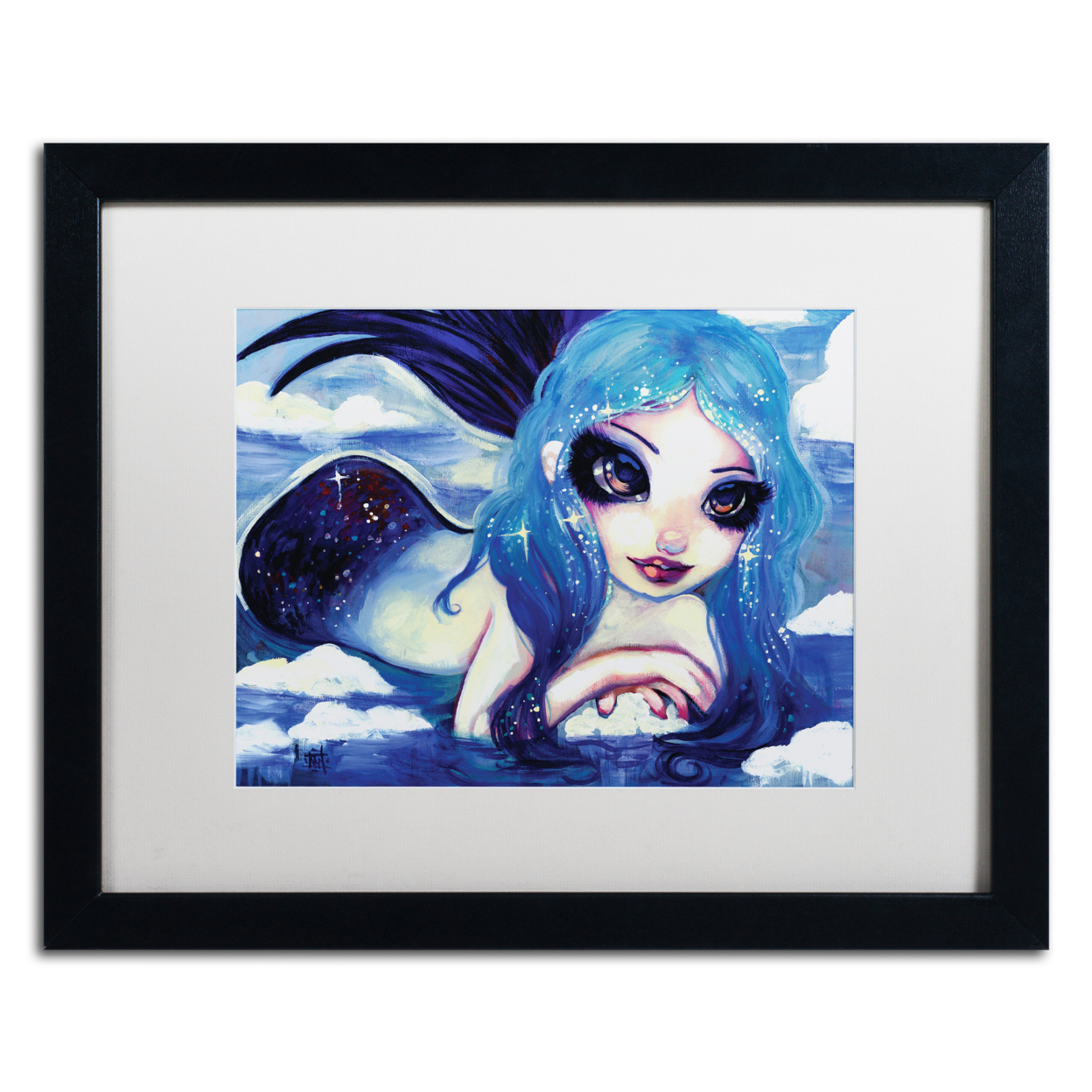 Natasha Wescoat 'Ice Mermaid' Black Wooden Framed Art 18 X 22 Inches