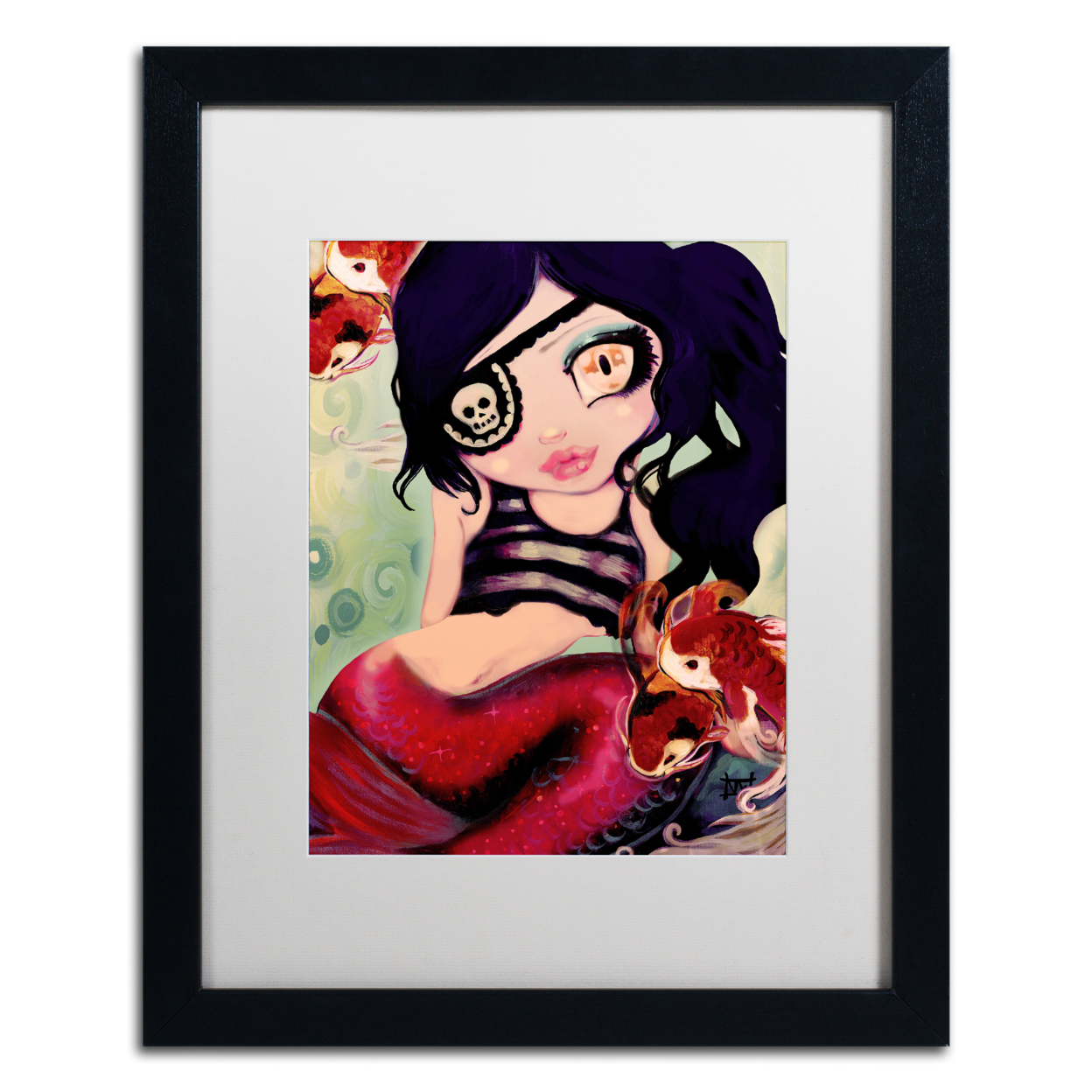 Natasha Wescoat 'Mermaid Pirate' Black Wooden Framed Art 18 X 22 Inches