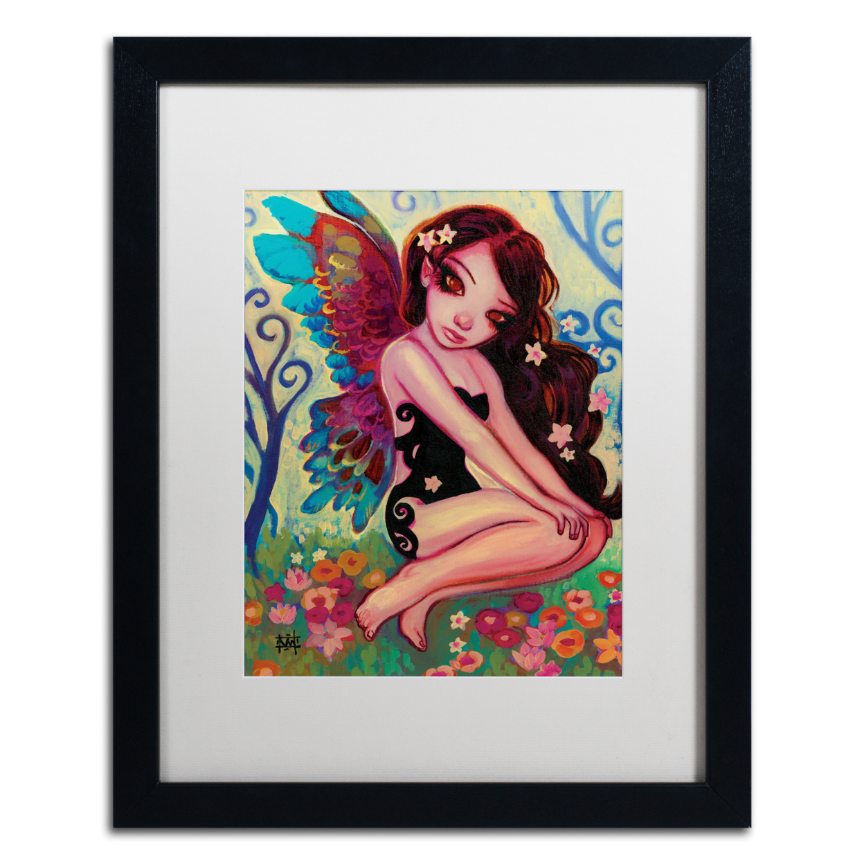Natasha Wescoat 'Rainbow Angel' Black Wooden Framed Art 18 X 22 Inches